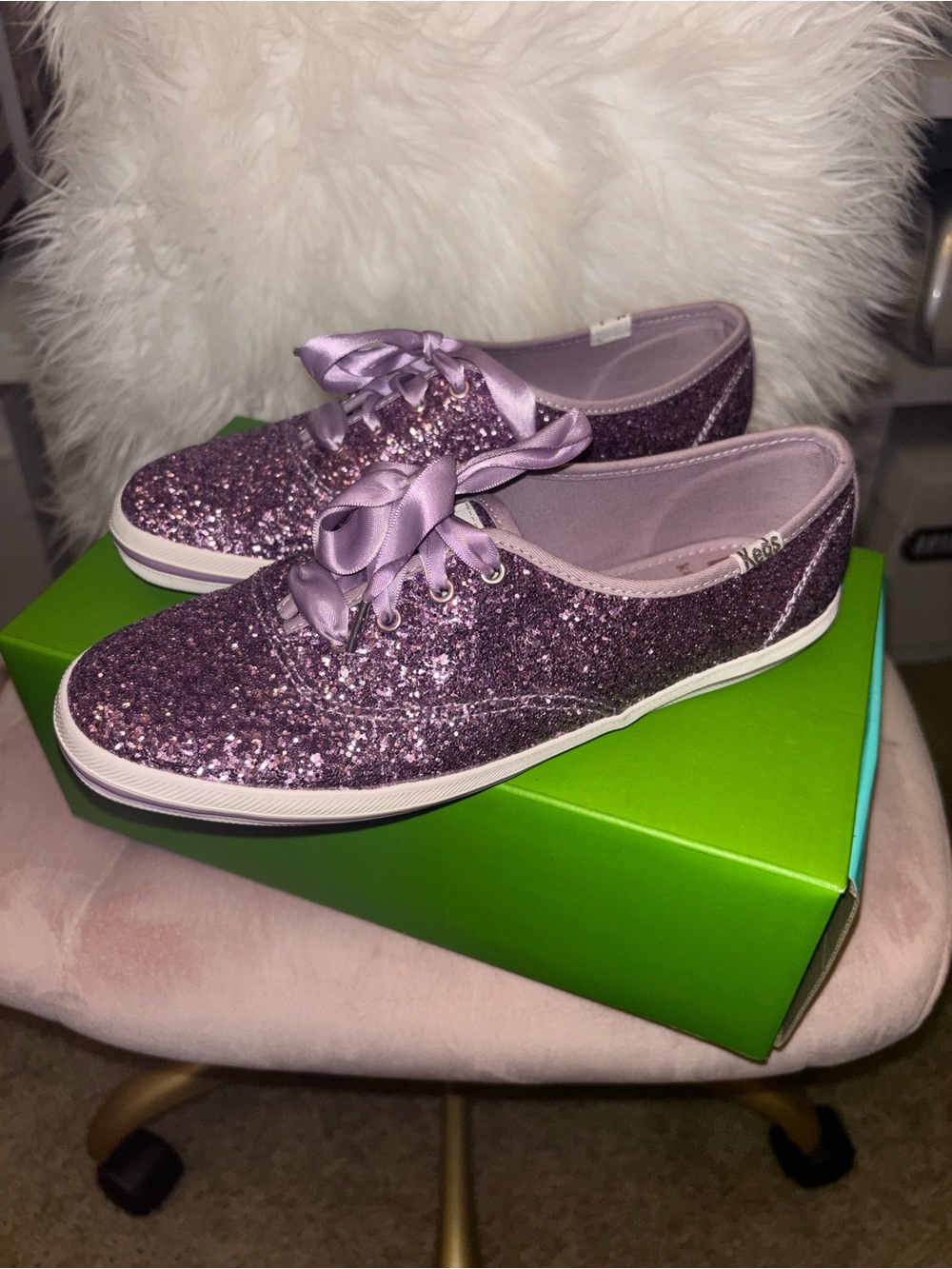 kate spade Lilac Glitter Ribbon-Lace Sneakers